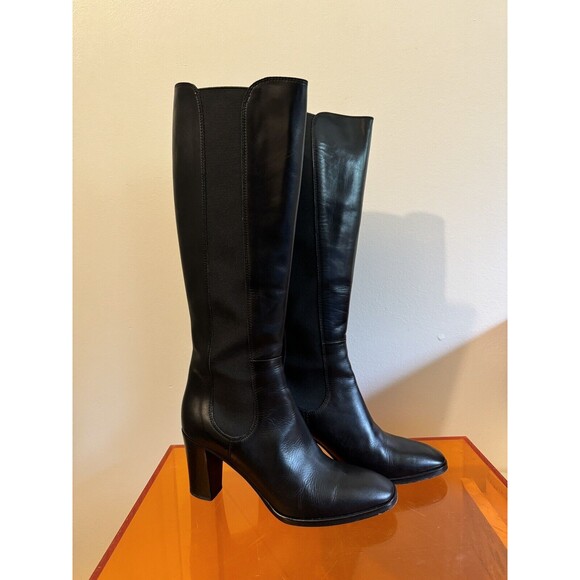 Hobbs London Milton Elastic Side Long Boot Knee-High Heeled Boot Black Leather - Picture 7 of 11